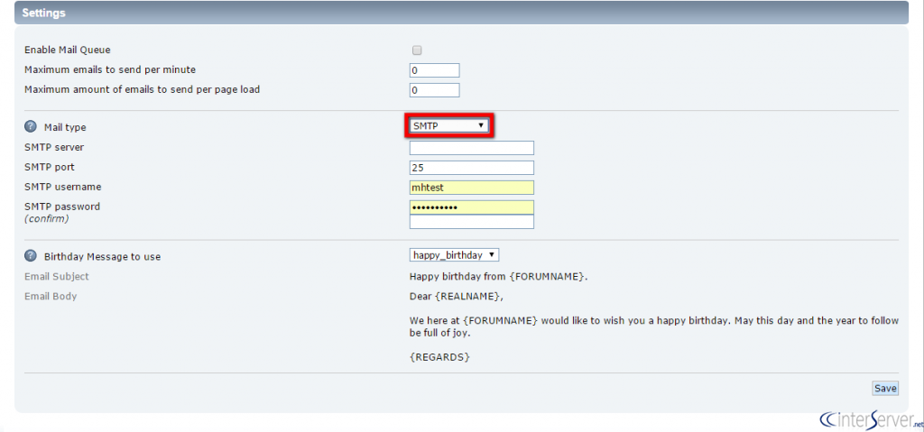 SMTP Settings in SMF