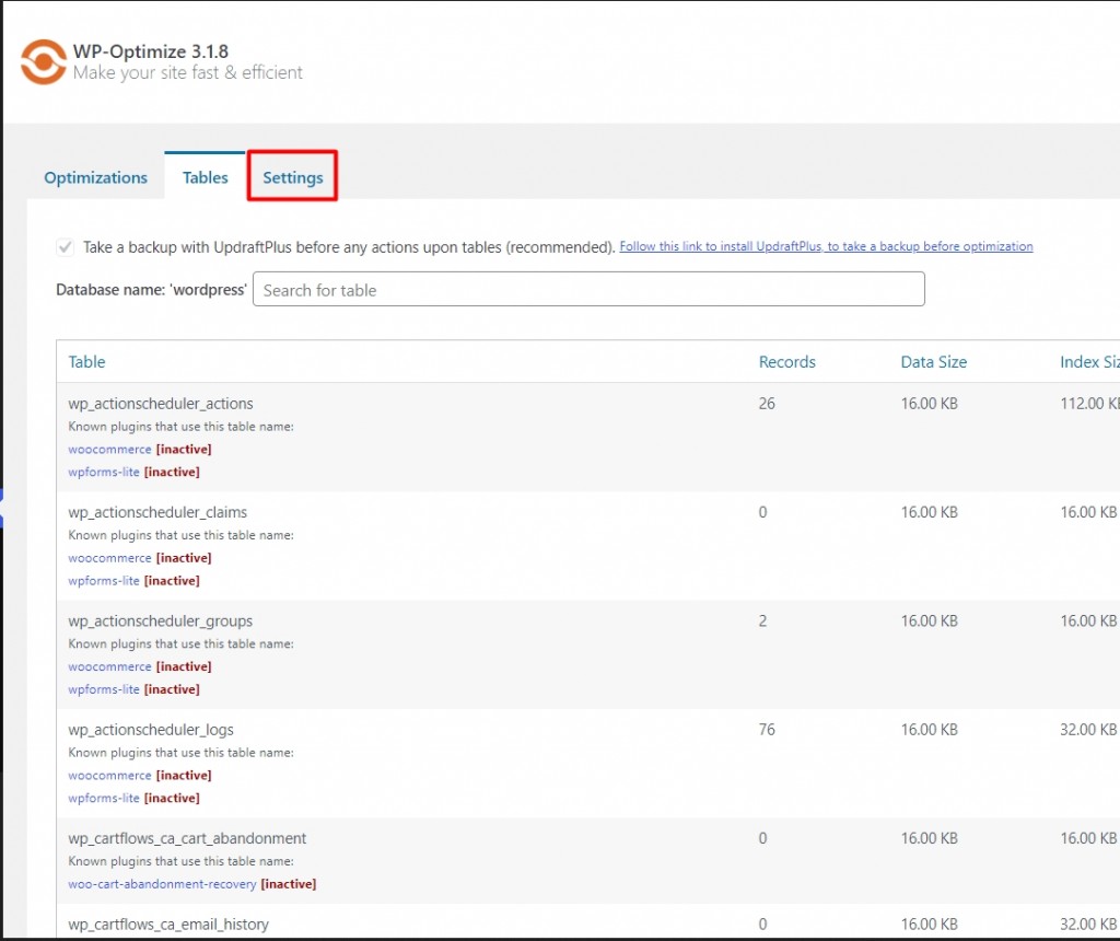 Clean WordPress Database with WP-Optimize - Step 9