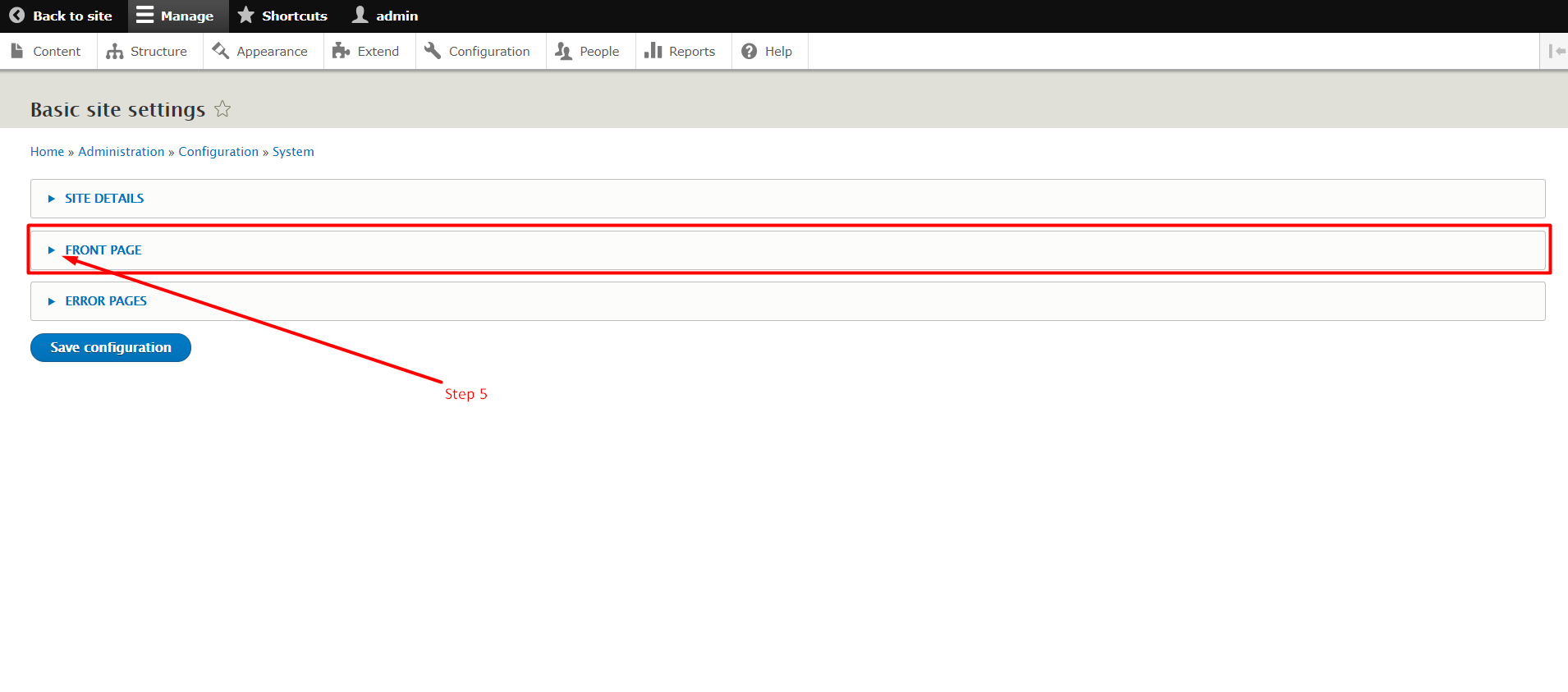 How to change Drupal front page - Step 5