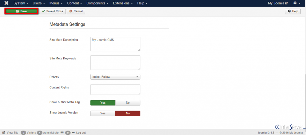 Change Site Meta Keyword in Joomla