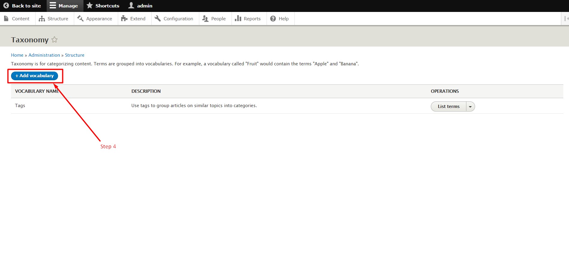 How to add vocabulary in Drupal - Step 4