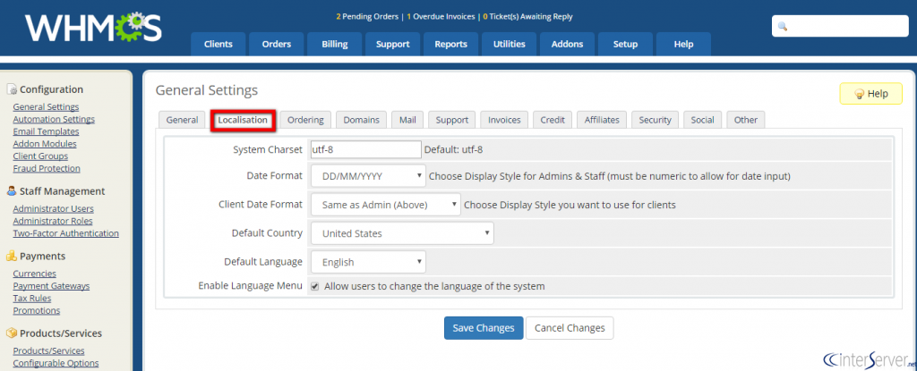Default country 