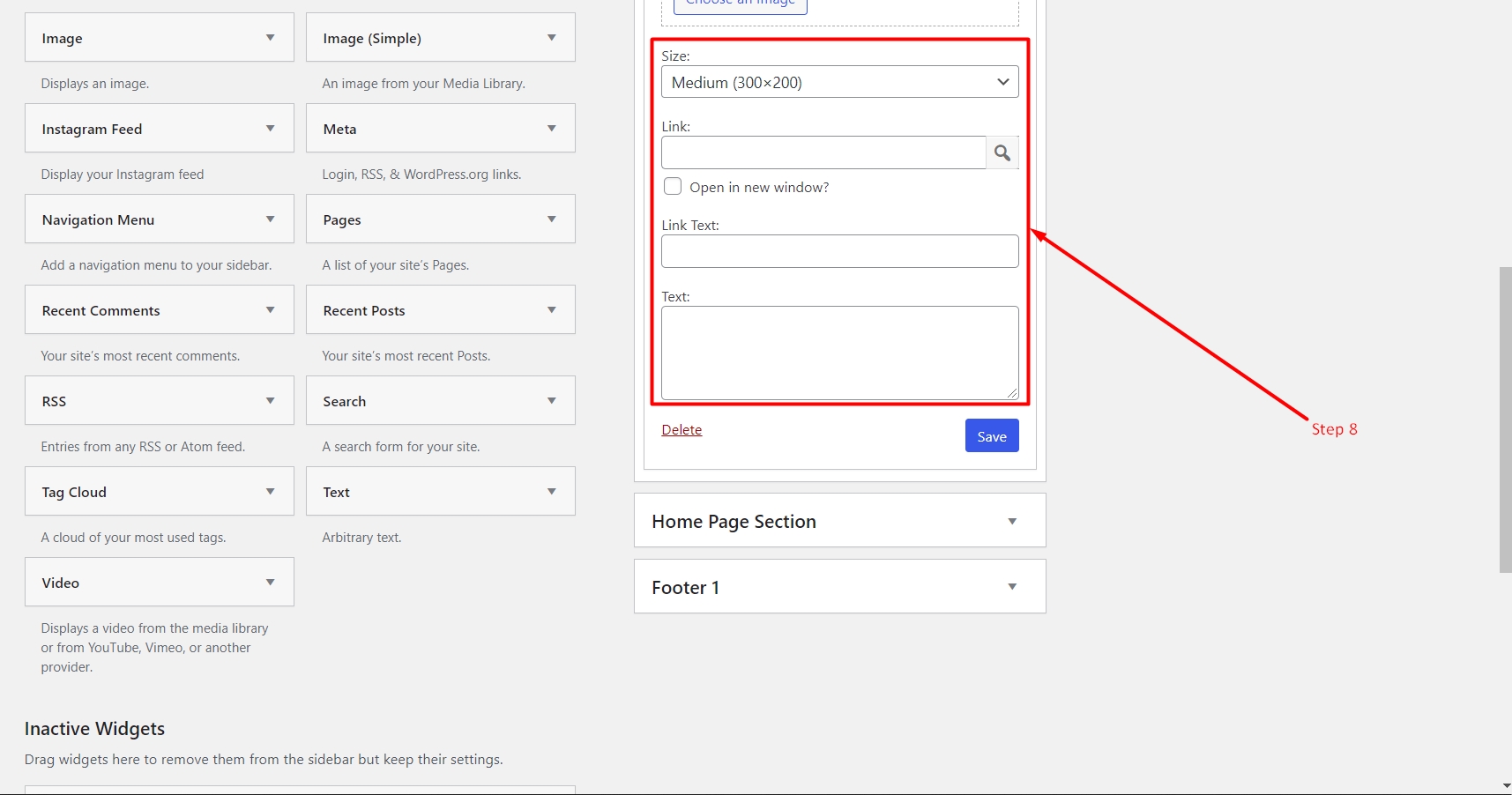 Set link for the image widget in WordPress