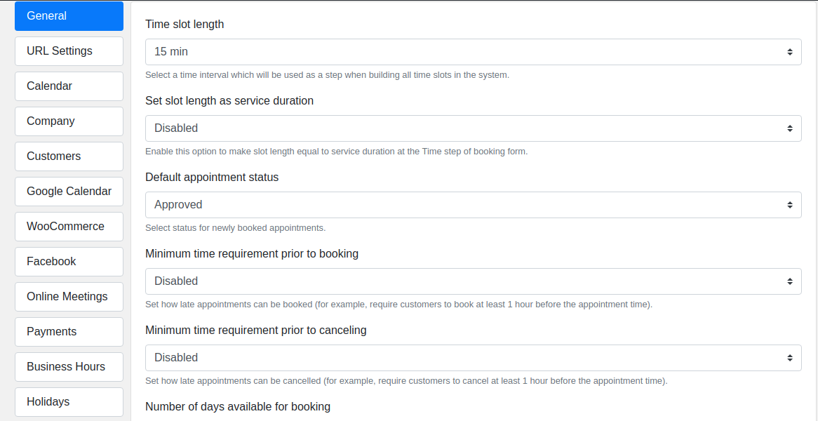 General settings in Bookly