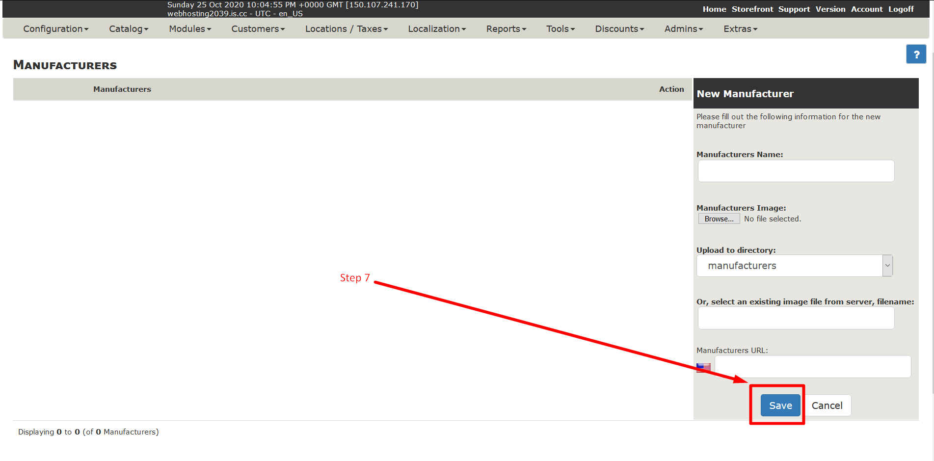 Create manufacturers in ZenCart - Step 7