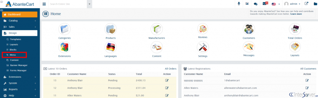 Manage Menus