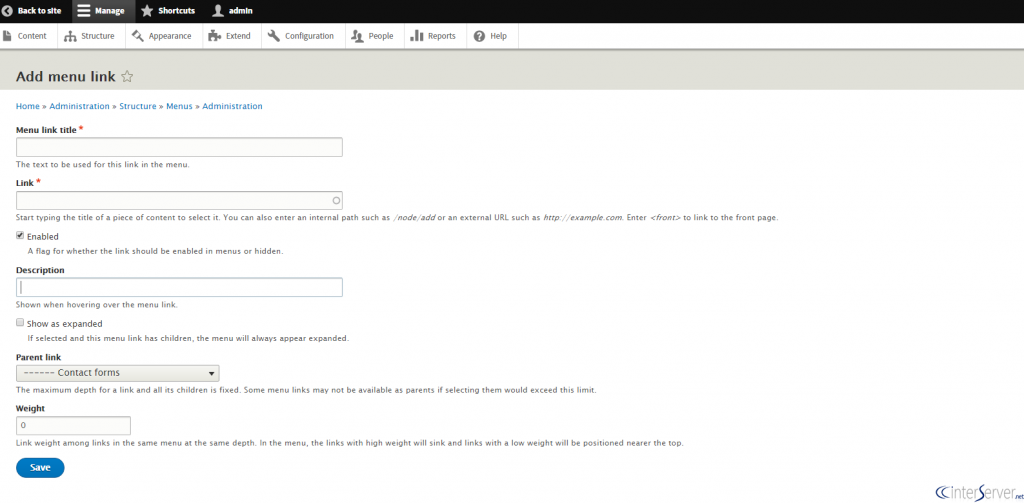 Add contact form to the menu in DrupaL