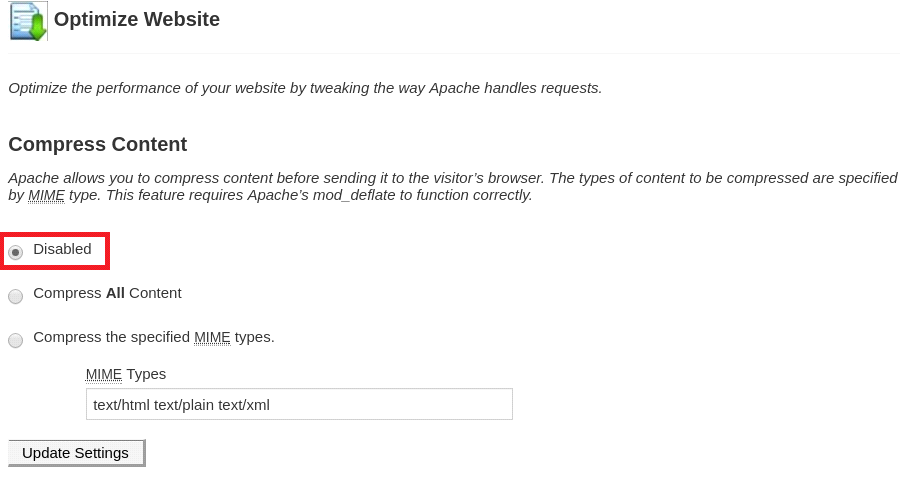 Optimize website using cpanel