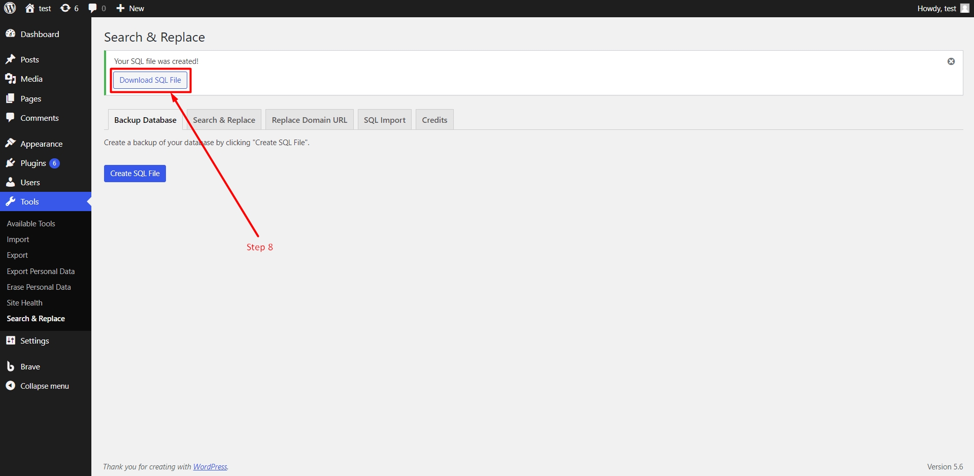 Download the exported SQL file