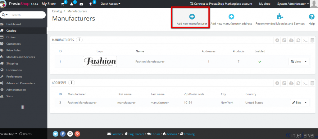 Add manufacturer in PrestaShop
