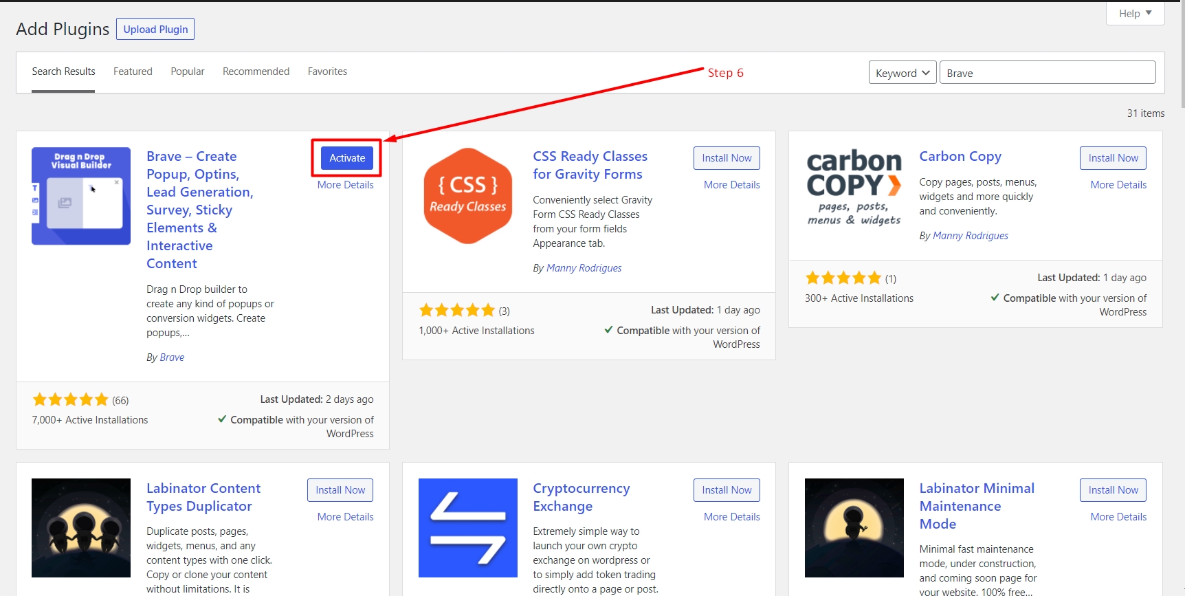 Activate Brave in WordPress