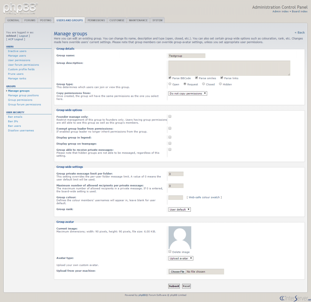 Create User Group in phpBB