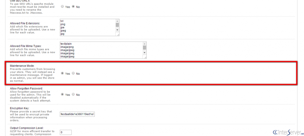 Enable maintenance mode in OpenCart