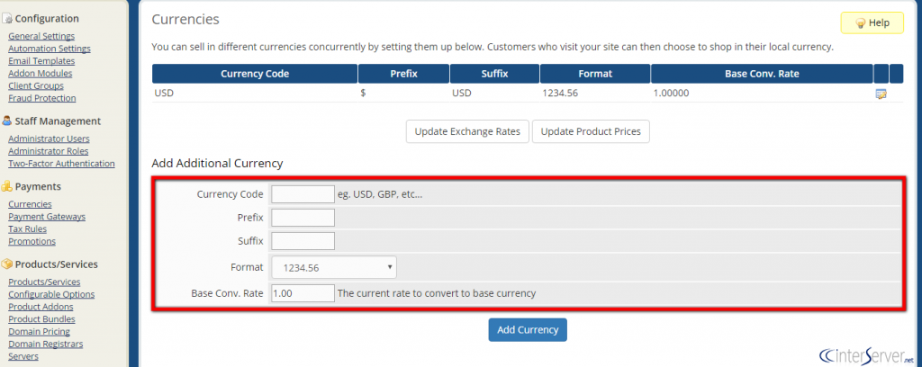Customize Currencies