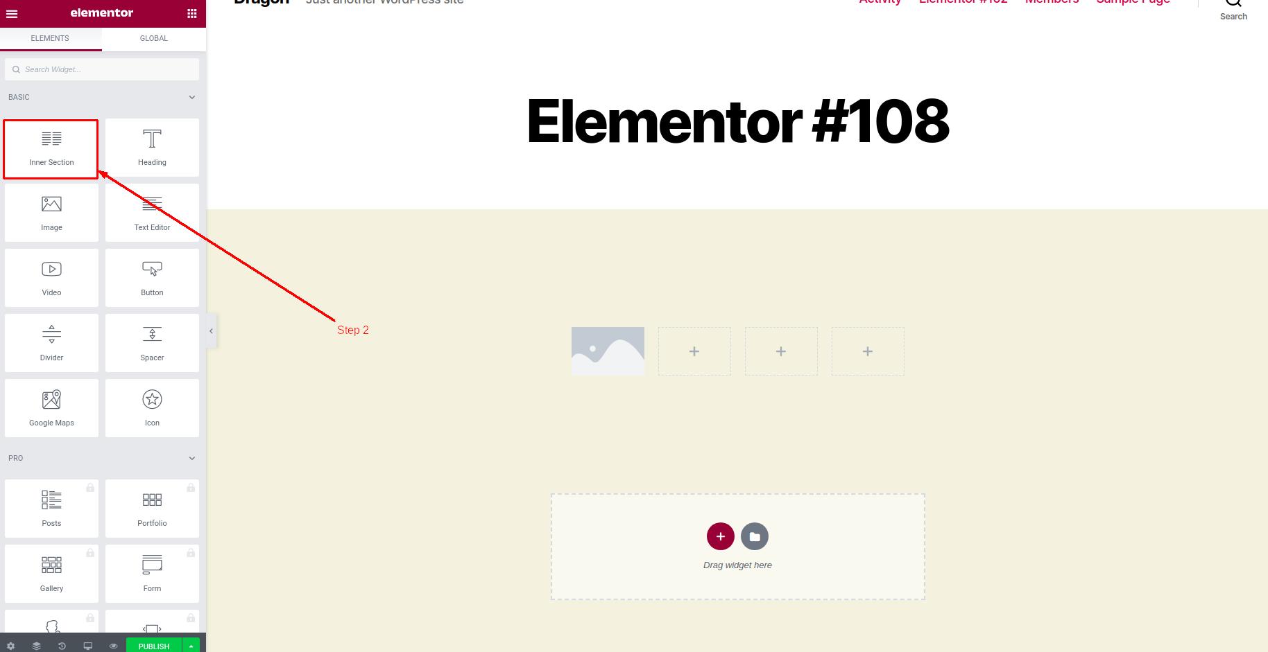 How to use inner section in Elementor - Step 2