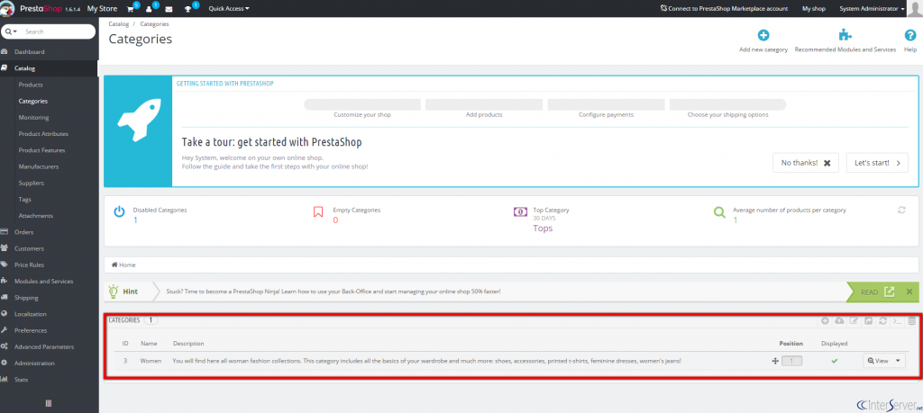 Manage categories in PrestaShop