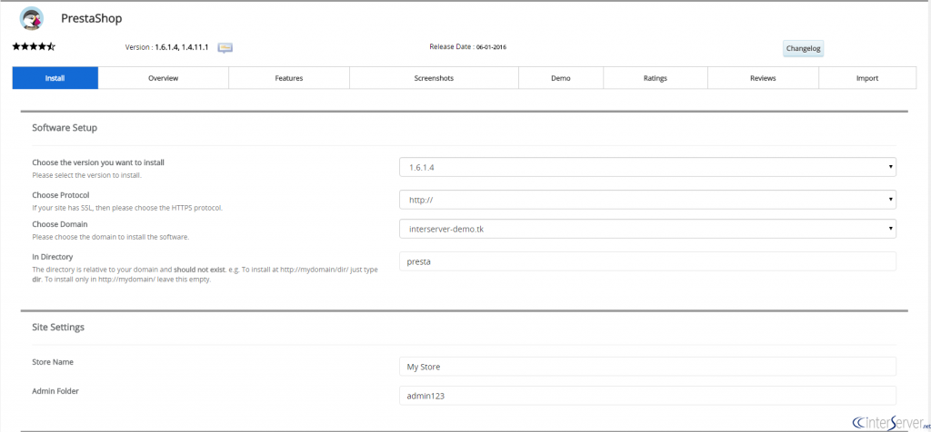 Install PrestaShop from softaculous