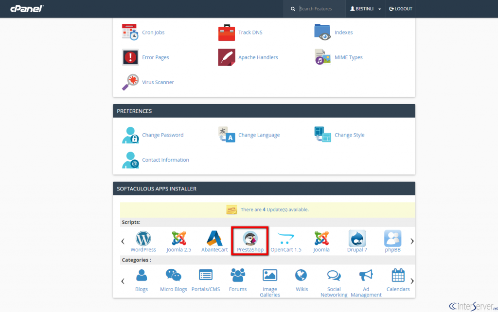 Install PrestaShop from softaculous