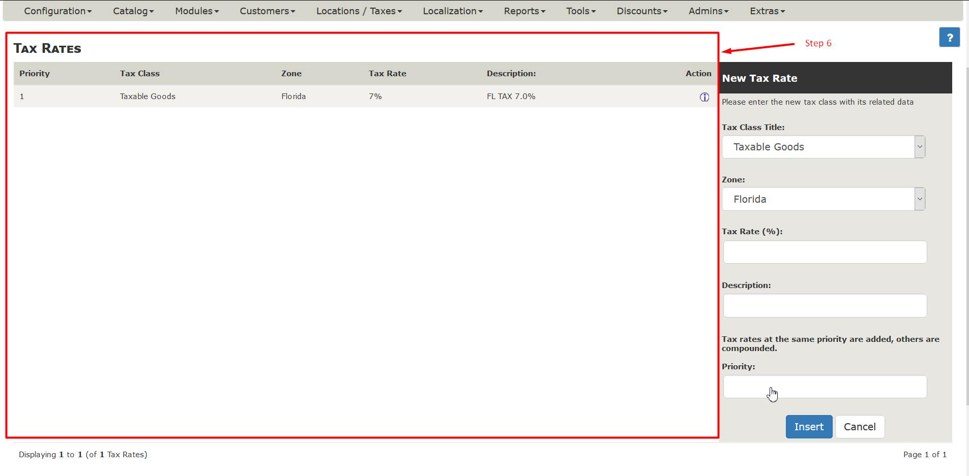 Add tax rates in ZenCart  - Step 6
