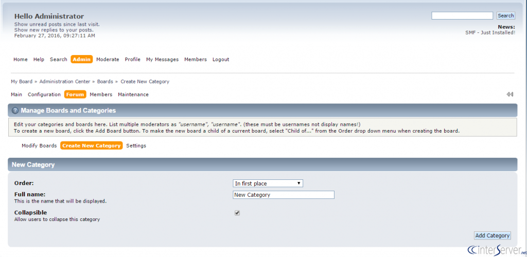 Manage category in SMF