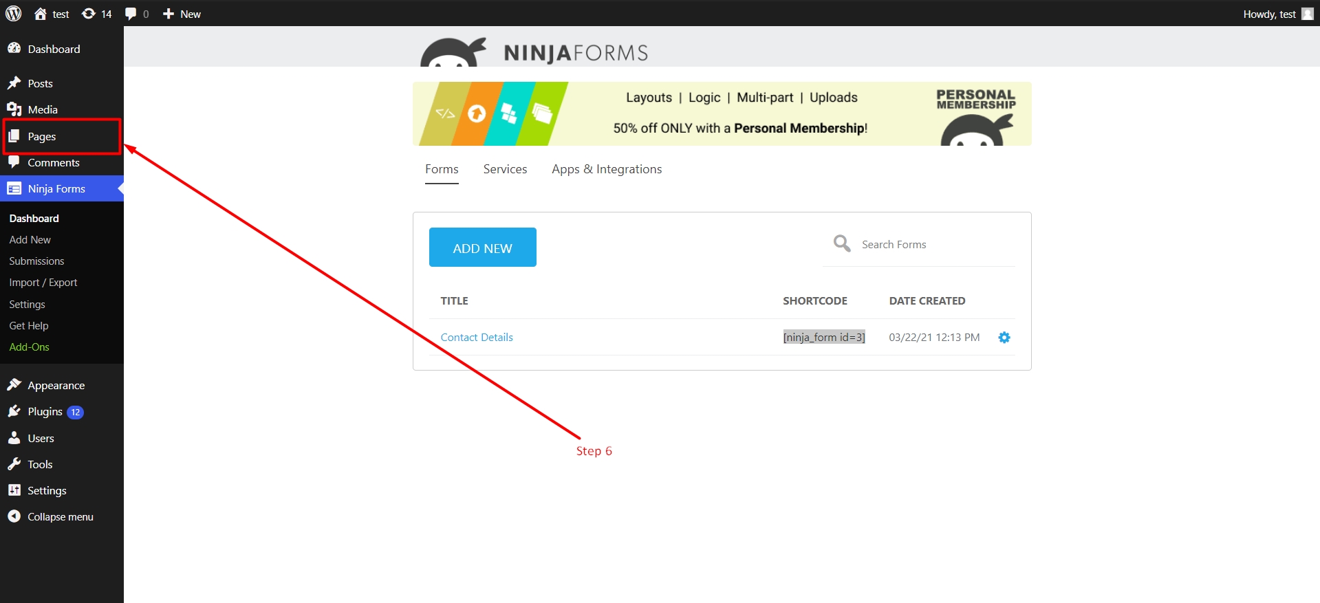 Pages section in WordPress