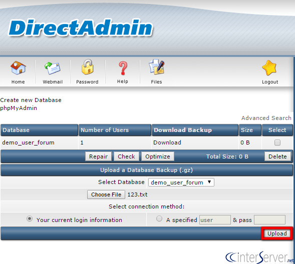 MySQL Management in Direct Admin