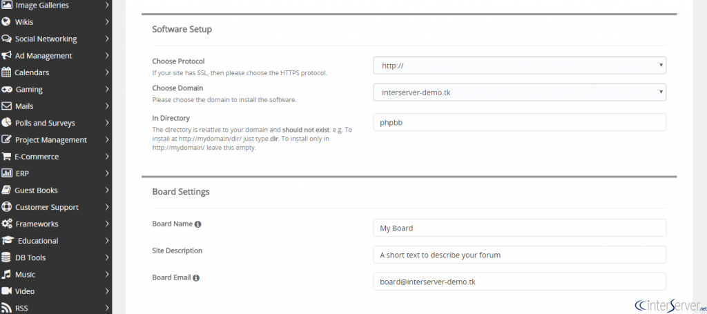 Install phpBB from Softaculous