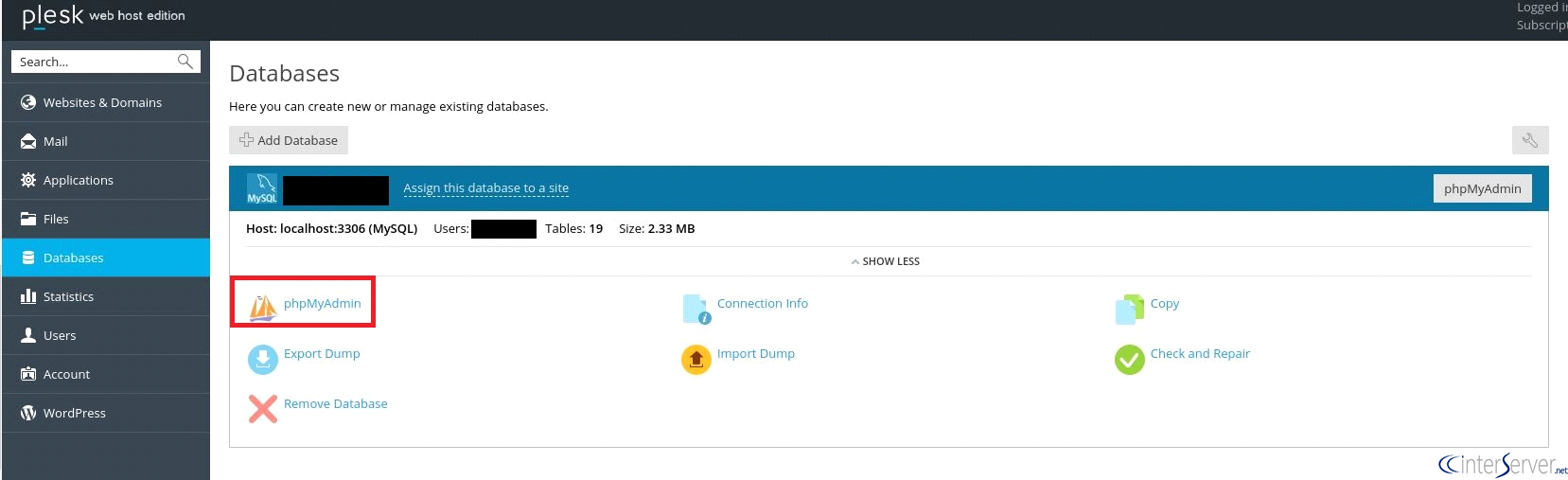 Optimize db in plesk