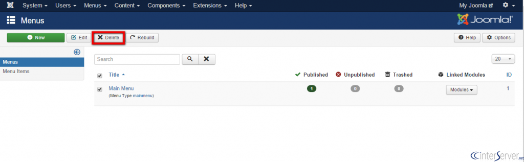 Manage menus in Joomla