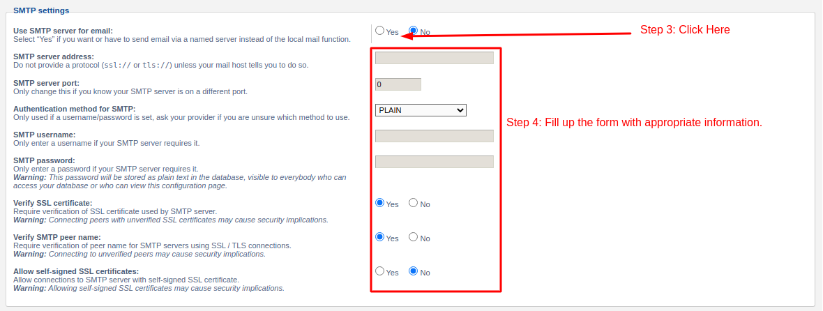 Enable and Configure SMTP in phpBB - Step 3 and 4