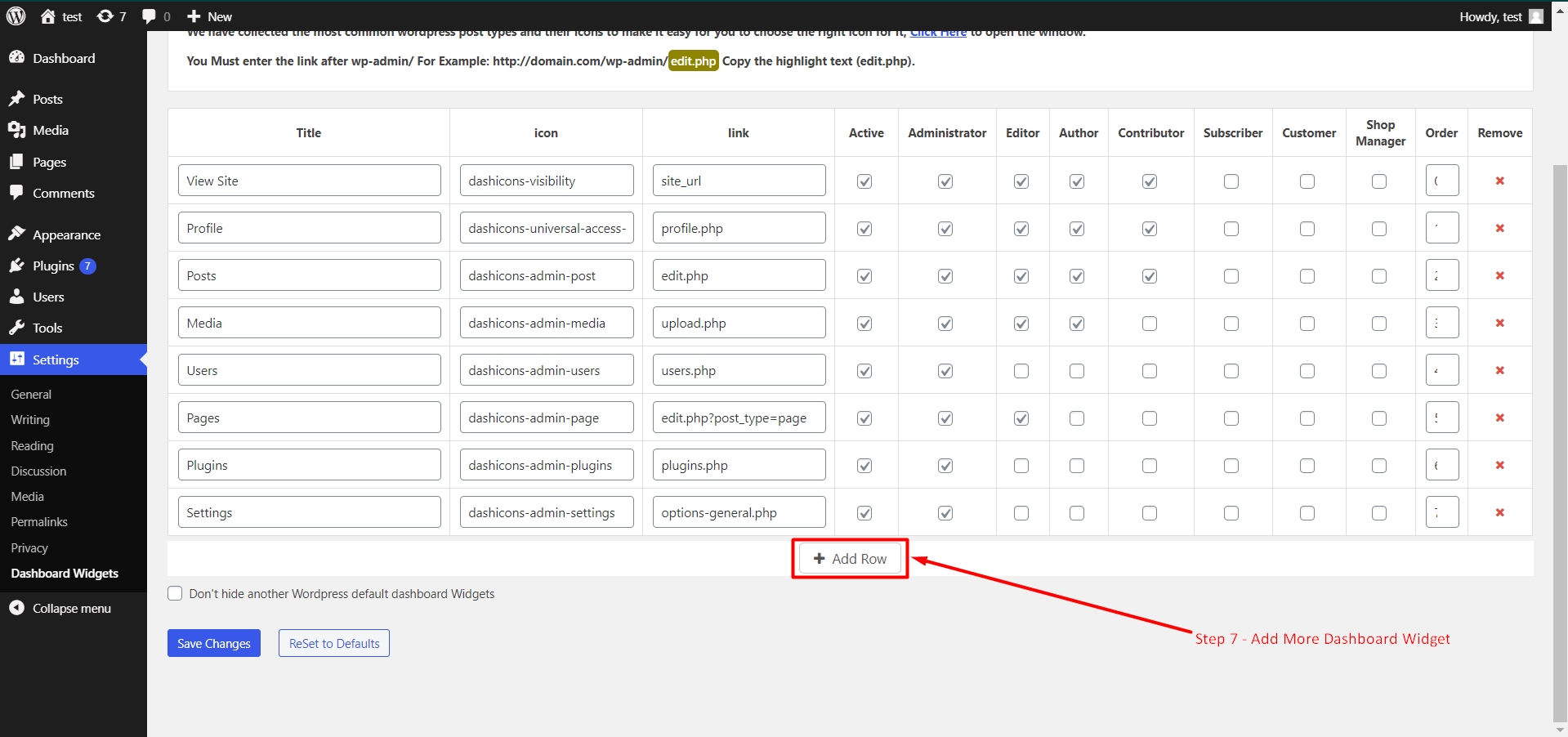How to add more dashboard widgets