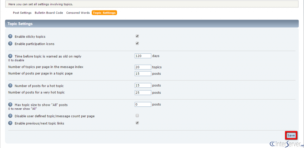 Modify topic settings in SMF