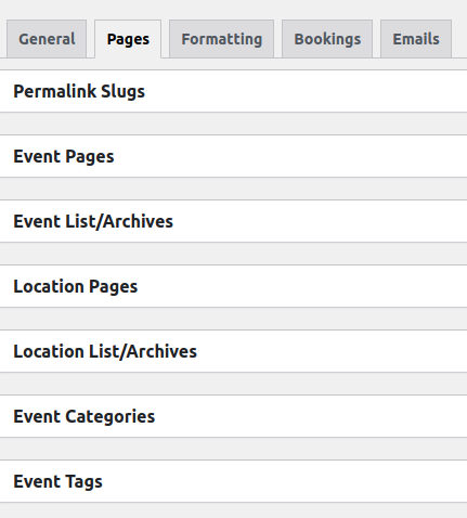 Pages settings in Events Manager