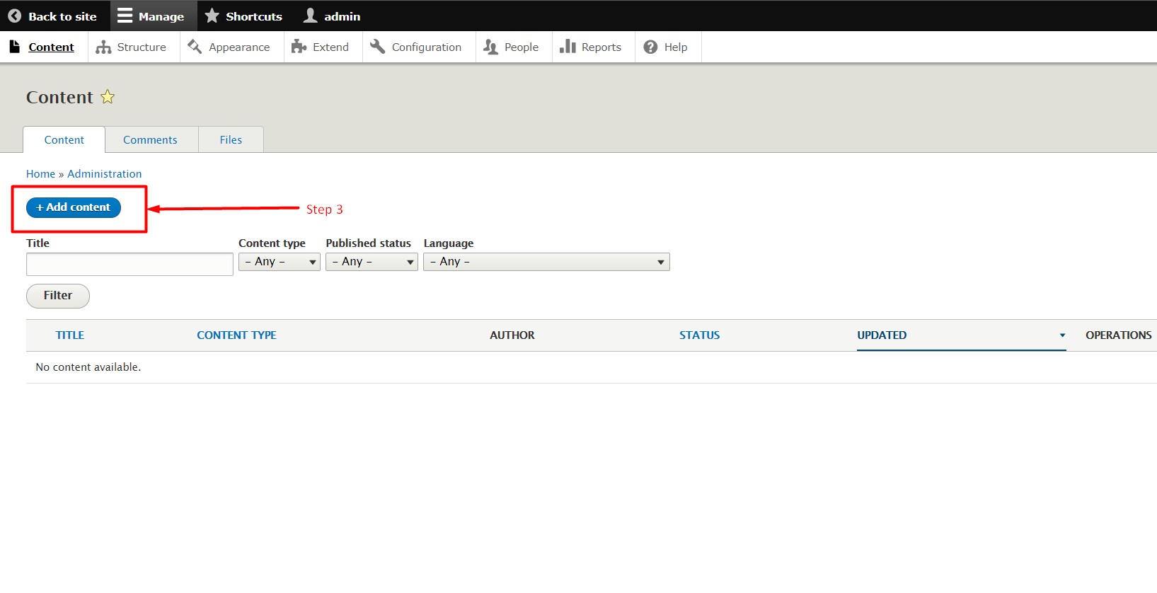 How to create pages in Drupal - Step 3