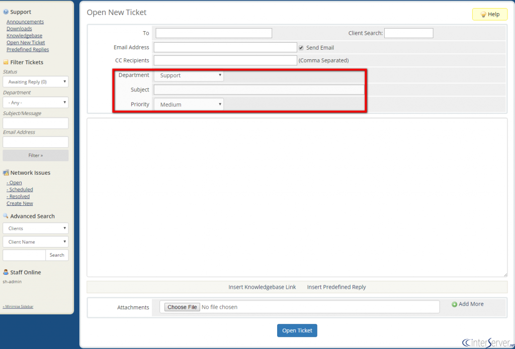 Create Support Ticket