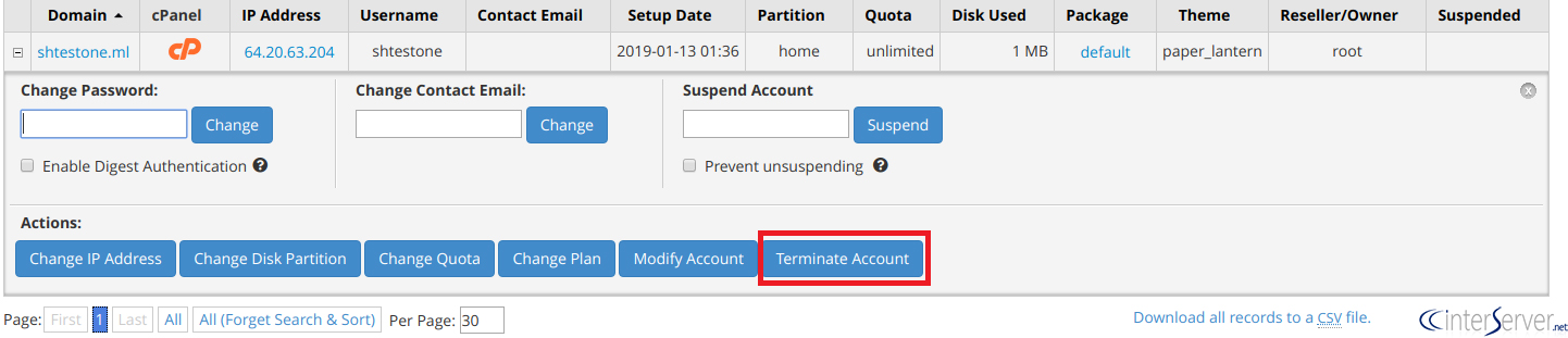 Terminate account