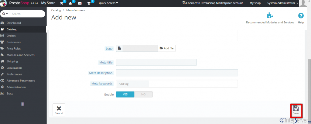 Add manufacturer in PrestaShop