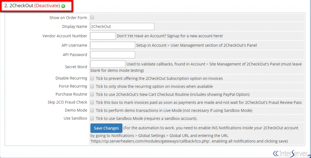 Configure 2CheckOut