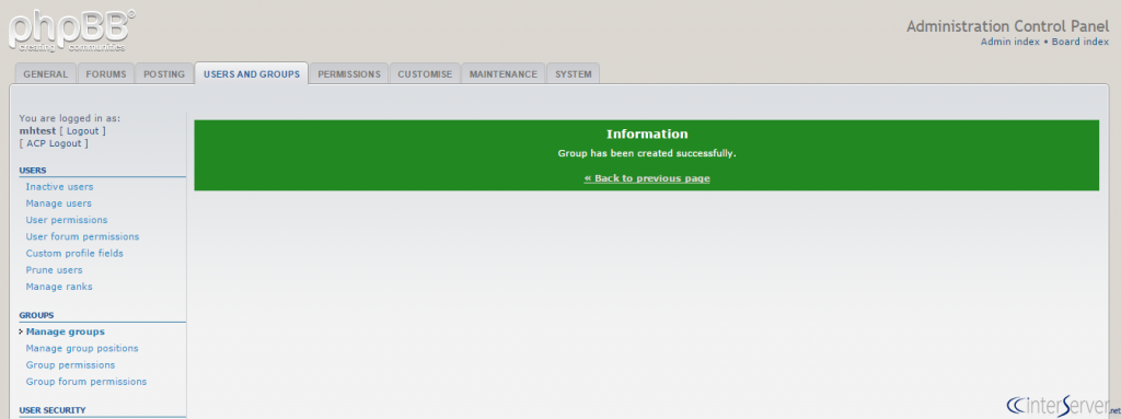 Create User Group in phpBB