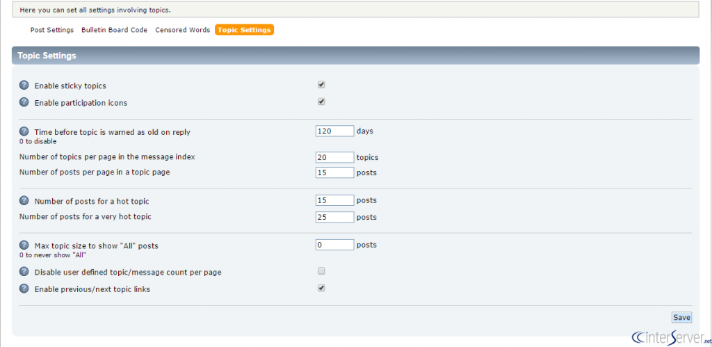 Modify topic settings in SMF