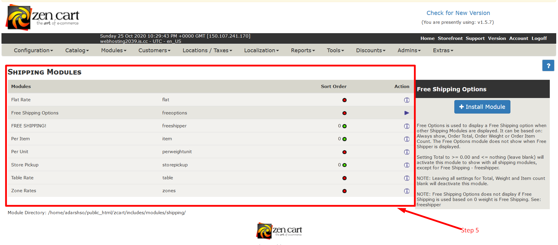 Install shipping module in ZenCart - Step 5