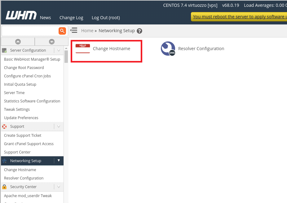Change Hostname from WHM