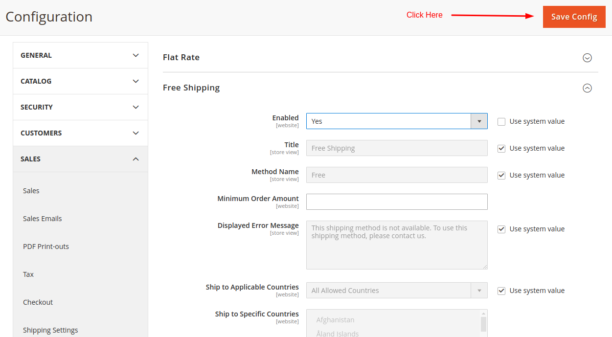 Configure Free Shipping in Magento - Step 5