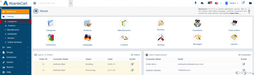 Product categories in AbanteCart