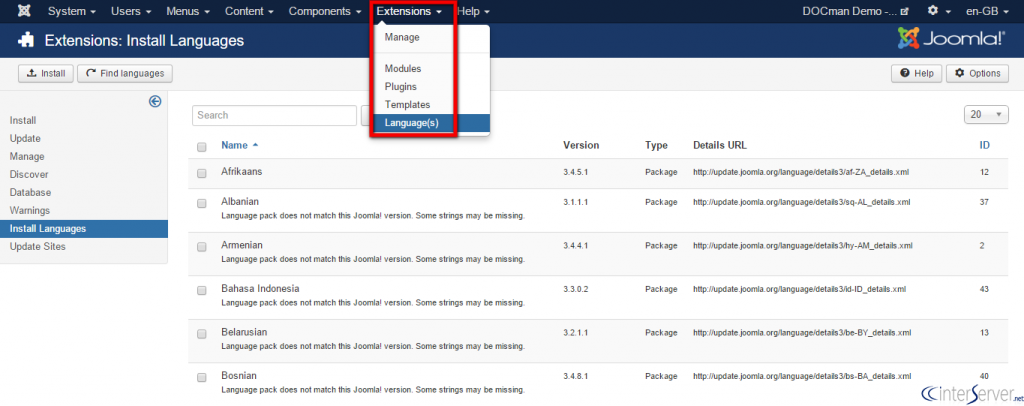 Install new Language in Joomla