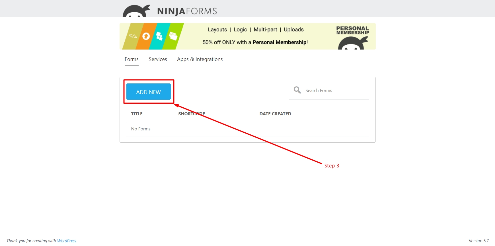Add new form in Ninja Forms