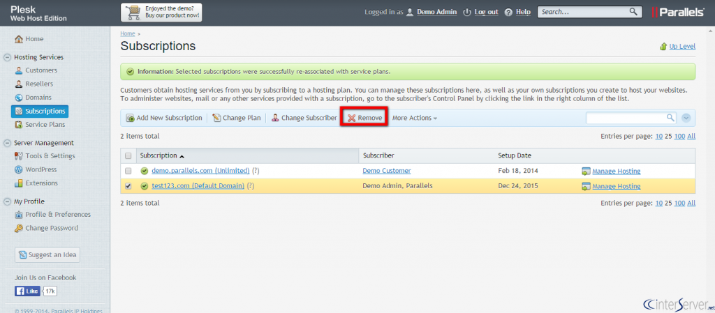 Manage Subscriptions in Plesk