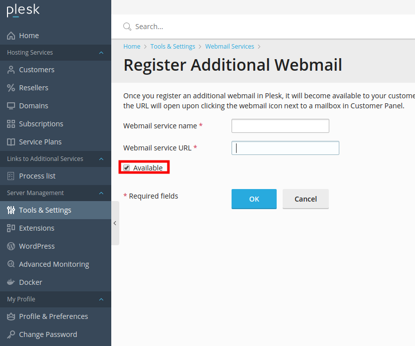 Mail account in Plesk