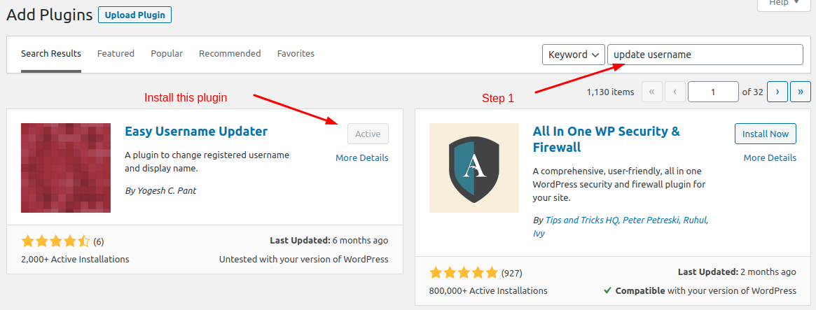 Change WordPress username using a plugin - Step 1
