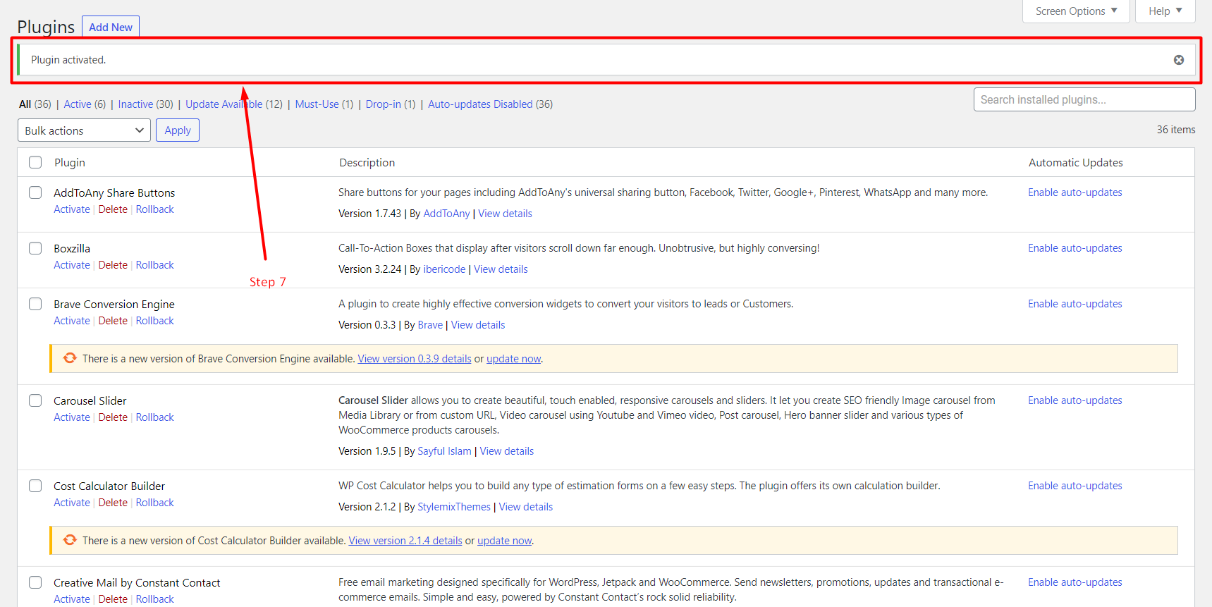 Installation successful for WP Rollback plugin